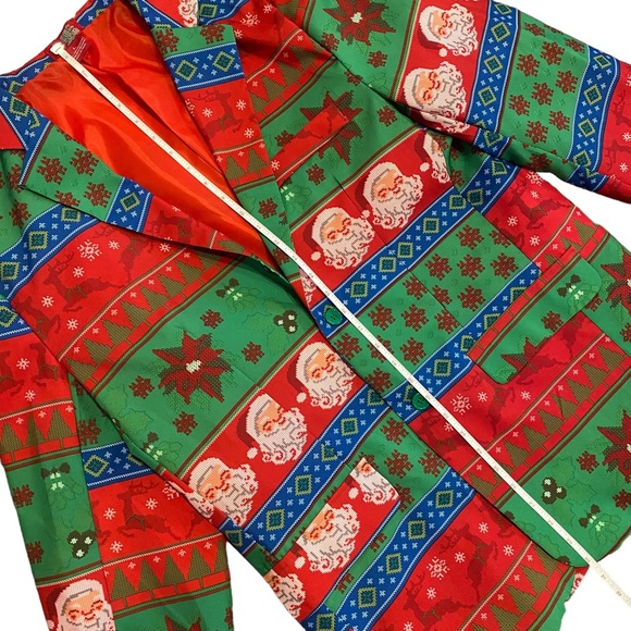 Dec 25th Christmas Not So Suit Suit 3 Piece Coat Pants Tie Santa Mens Size Large - Picture 7 of 16